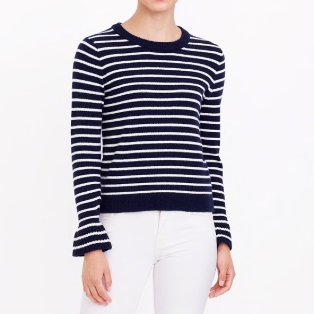 J.Crew Striped Ruffle Cuff Lightweight Sweater